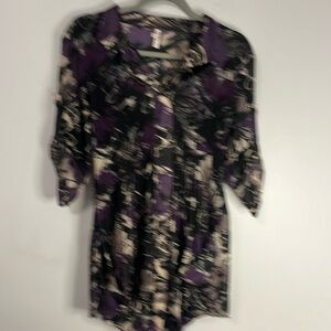 Lindi Tunic Purple Gray Black Abstract Button Down Size Small Vintage